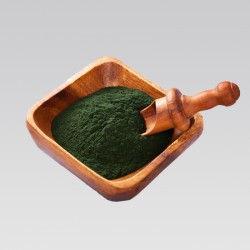 spiruline bio en poudre dans un bol en bois