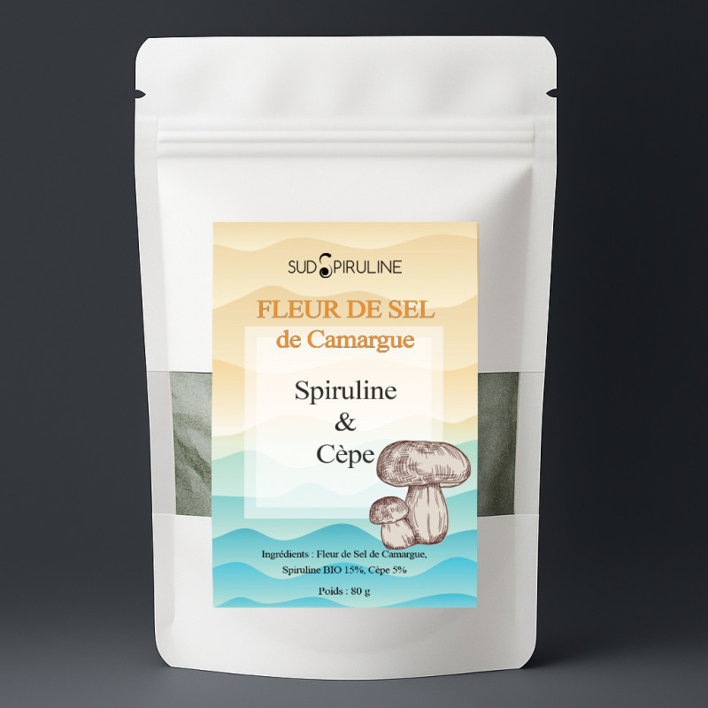 Sachet de Fleur de Sel à la spiruline aromatisé au cèpe